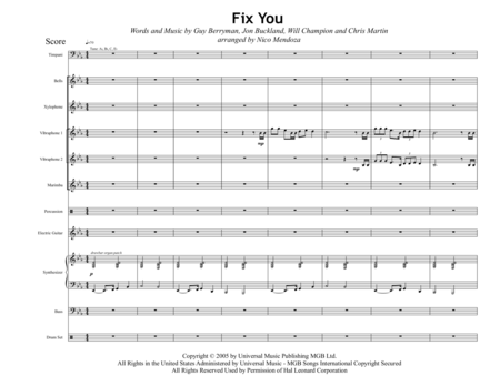 Free Sheet Music Fix You Arranged For Percussion Ensemble