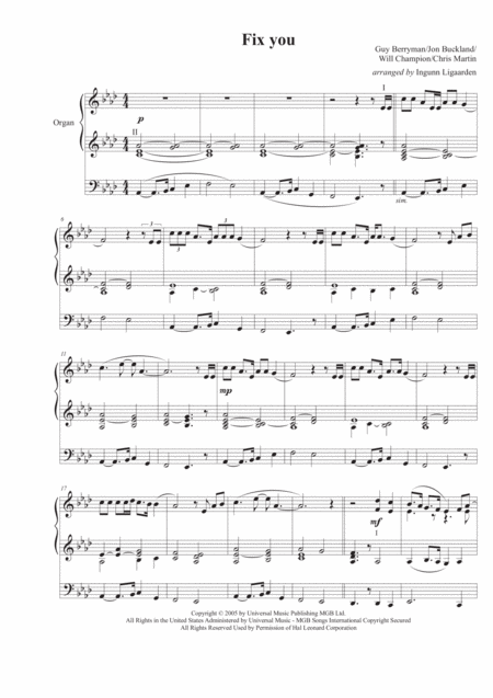 Fix You Organ Solo Sheet Music