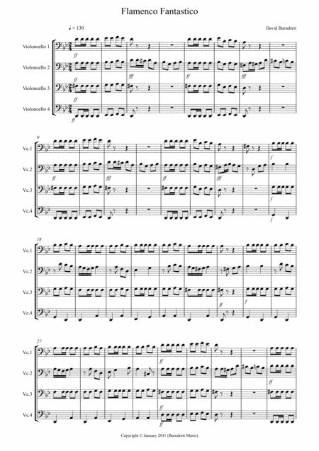 Flamenco Fantastico For Cello Quartet Sheet Music