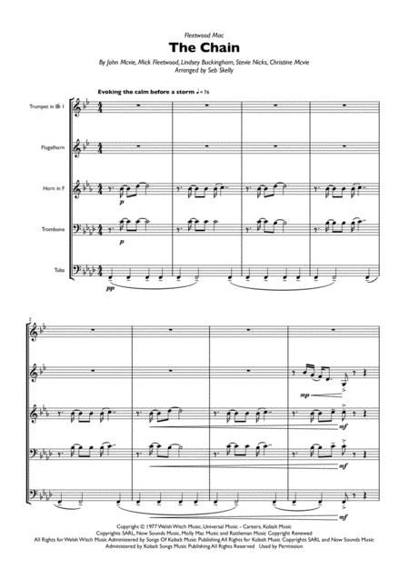 Free Sheet Music Fleetwood Mac The Chain For Brass Quintet