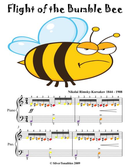 Flight Of The Bumble Bee Easy Piano Sheet With Colored Notes Sheet Music