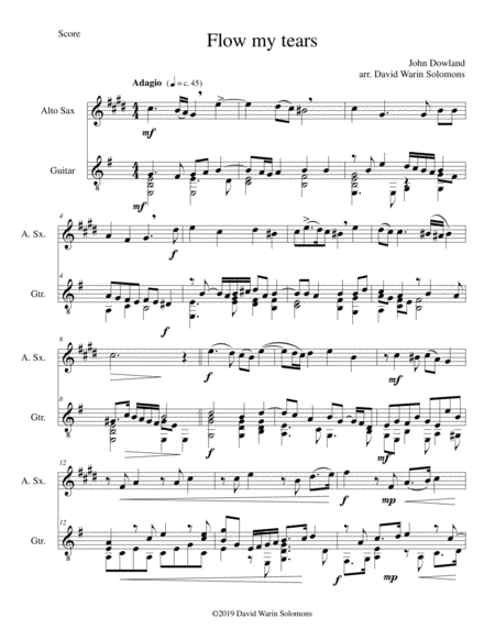 Free Sheet Music Flow My Tears For Alto Saxophone And Guitar Without Divisions