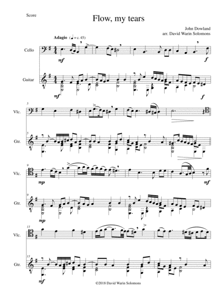 Free Sheet Music Flow My Tears For Cello And Guitar With Divisions