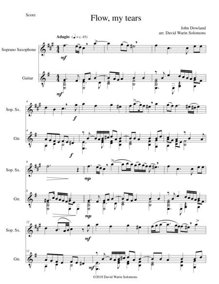 Free Sheet Music Flow My Tears For Soprano Saxophone And Guitar With Divisions
