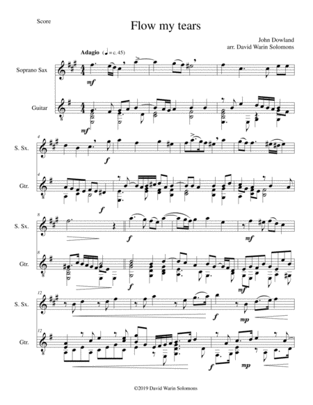 Free Sheet Music Flow My Tears For Soprano Saxophone And Guitar Without Divisions