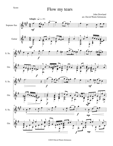 Flow My Tears For Soprano Saxophone And Guitar Without Divisions Sheet Music