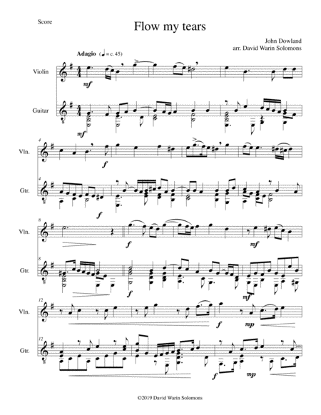 Free Sheet Music Flow My Tears For Violin And Guitar Without Divisions