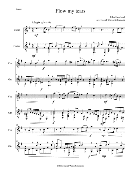 Flow My Tears For Violin And Guitar Without Divisions Sheet Music