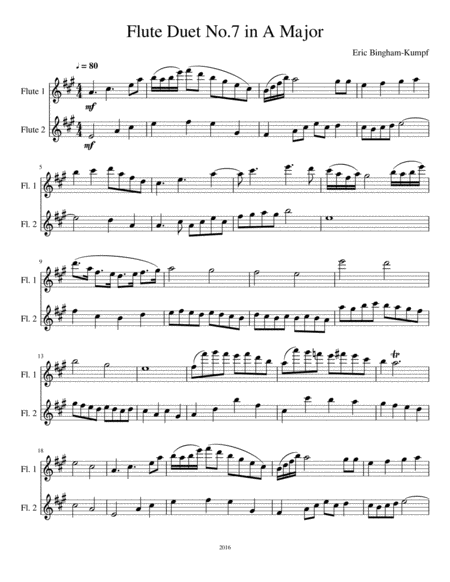 Flute Duet No 7 In A Major Sheet Music