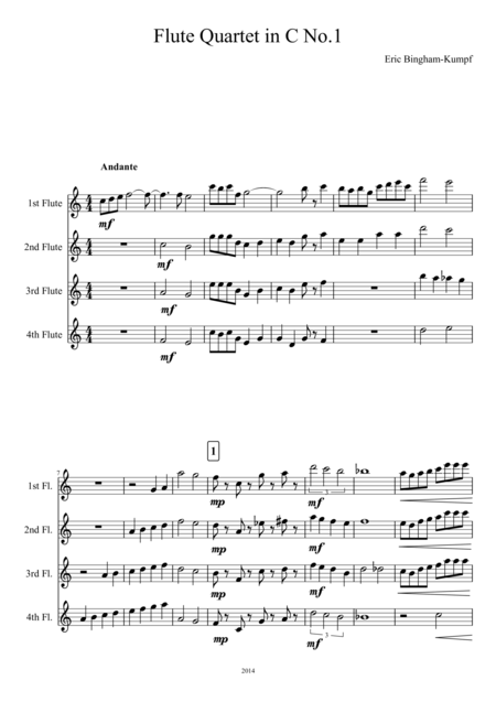 Flute Quartet In C Major No 1 Sheet Music