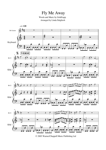 Free Sheet Music Fly Me Away Bb Clarinet And Keyboard