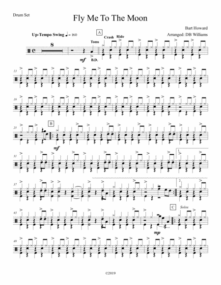 Free Sheet Music Fly Me To The Moon Drum Set