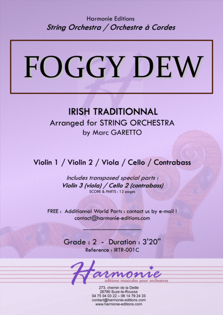 Foggy Dew Irish Traditionnal 1840 Arranged For String Orchestra By Marc Garetto Sheet Music