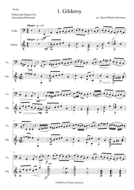 Folk Song Snapshots For Cello And Guitar Sheet Music