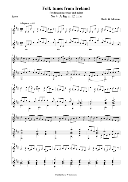 Folk Tunes From Ireland No 4 Jig In 12 Time Sheet Music