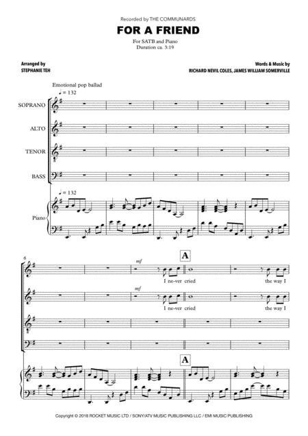 Free Sheet Music For A Friend The Communards Satb Choir Arr Stephanie Teh