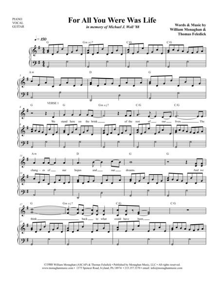 Free Sheet Music For All You Were Was Life