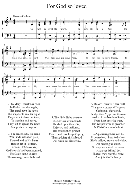 Free Sheet Music For God So Loved The World A Brand New Hymn