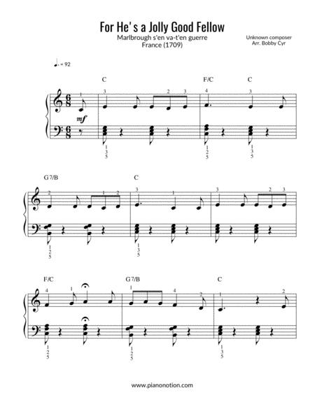 For Hes A Jolly Good Fellow Easy Piano Solo Sheet Music