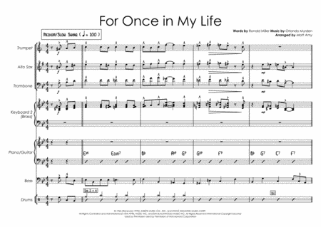 For Once In My Life Vocal With 3 Horns Rhythm Section Sheet Music