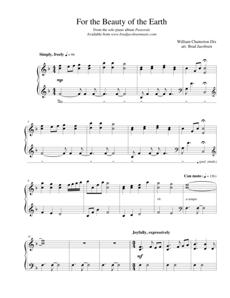 For The Beauty Of The Earth By Brad Jacobsen Sheet Music