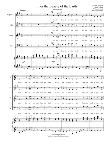 Free Sheet Music For The Beauty Of The Earth Satb Choir With Piano Accompaniment
