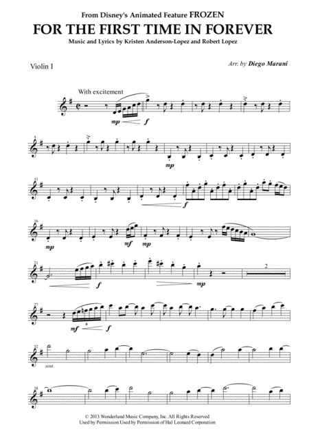 Free Sheet Music For The First Time In Forever From Frozen For String Quartet