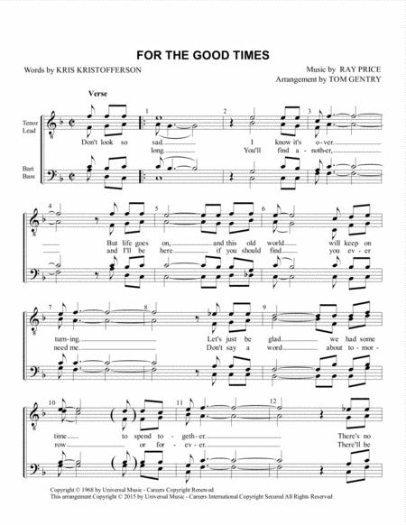 For The Good Times Ttbb Sheet Music