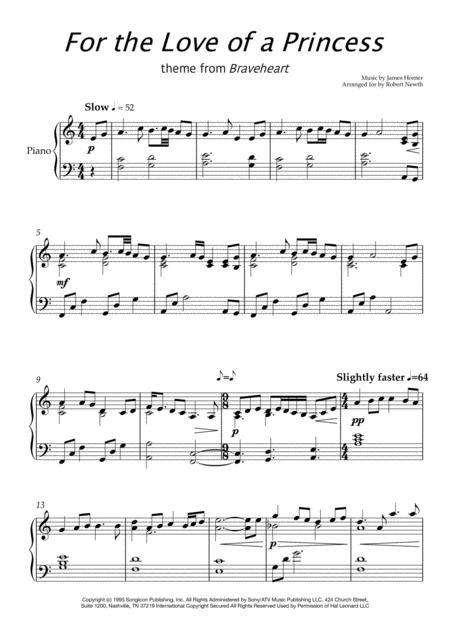 For The Love Of A Princess Braveheart Theme For Solo Piano Sheet Music