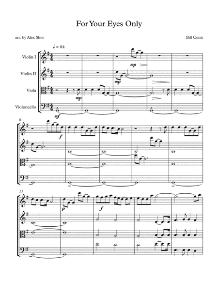 Free Sheet Music For Your Eyes Only String Quartet