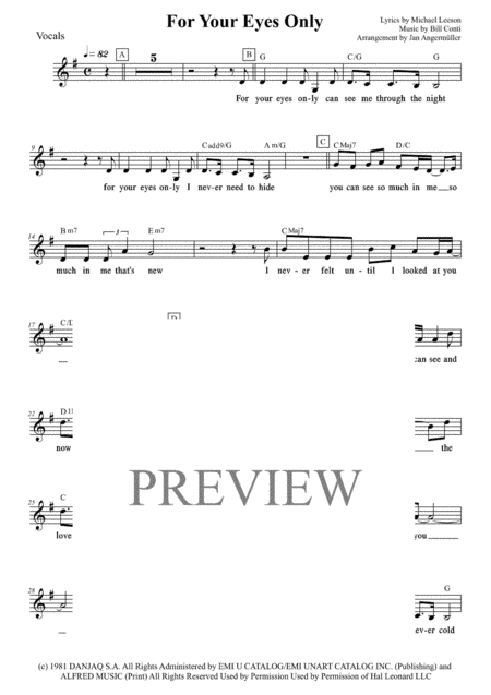 Free Sheet Music For Your Eyes Only Vocal W Chords Transcription Of Original Sheena Easton Recording