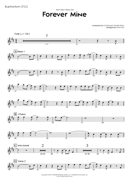 Free Sheet Music Forever Mine From Teen Titans Go Euphonium Treble Clef Play Along