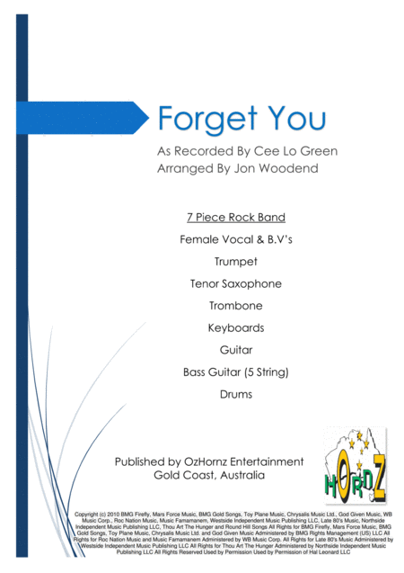 Free Sheet Music Forget You 7 Piece Horn Chart