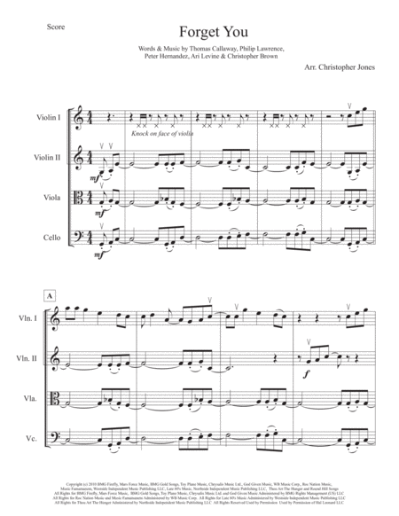 Forget You String Quartet Sheet Music