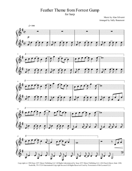 Free Sheet Music Forrest Gump Main Title Feather Theme Solo Harp
