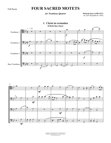 Four Sacred Motets For Trombone Quartet Ensemble Sheet Music