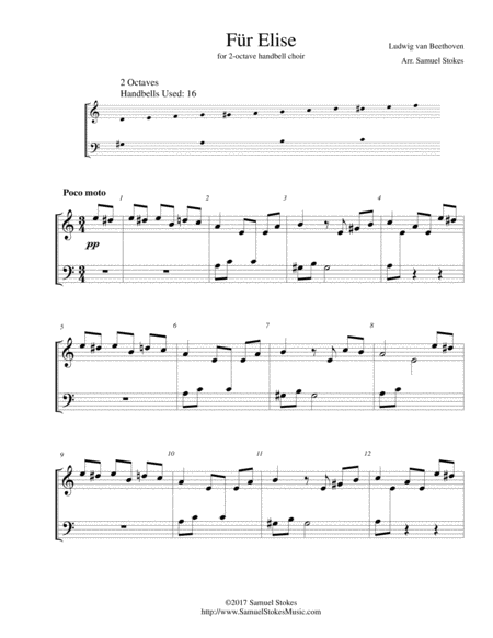 Free Sheet Music Fr Elise For 2 Octave Handbell Choir