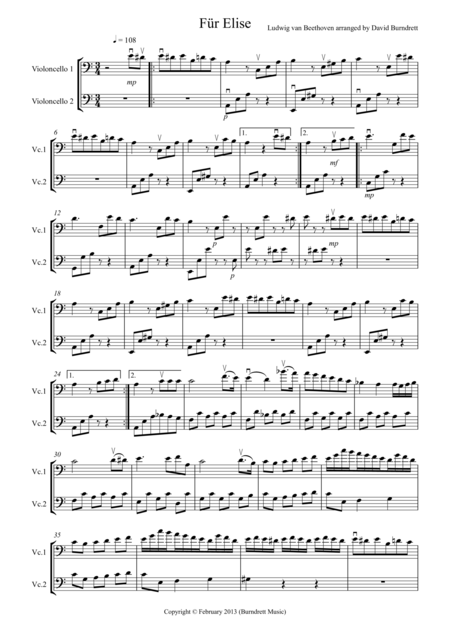 Fr Elise For Cello Duet Sheet Music