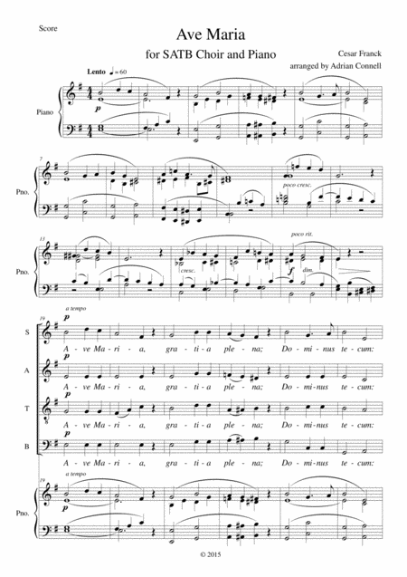 Franck Ave Maria Arranged For Satb Choir And Piano Or Organ Sheet Music