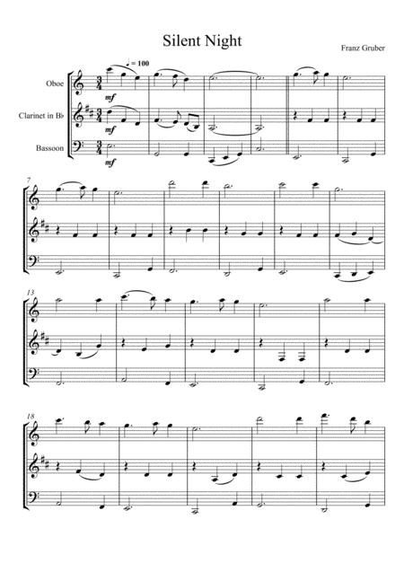 Free Sheet Music Franz Gruber Silent Night Oboe Clarinet And Bassoon Trio