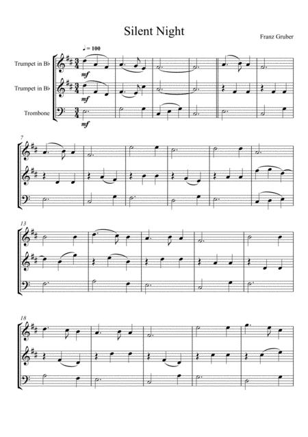 Free Sheet Music Franz Gruber Silent Night Trumpet Trumpet And Trombone Trio