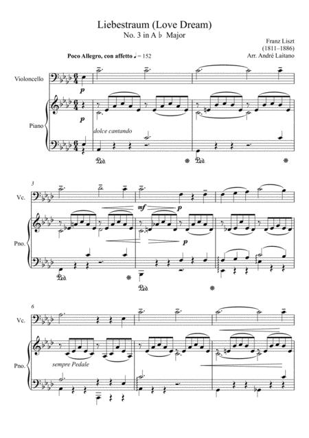 Franz Liszt Liebestraum Love Dream Violoncello Solo Sheet Music