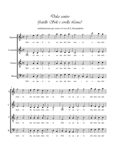 Fratello Sole Sorella Luna Coro Solo Sheet Music