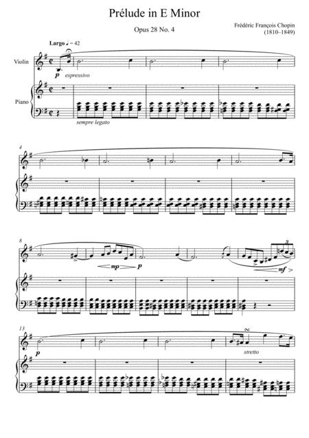 Frdric Chopin Prelude In E Minor Opus 28 No 4 Violin Solo Sheet Music