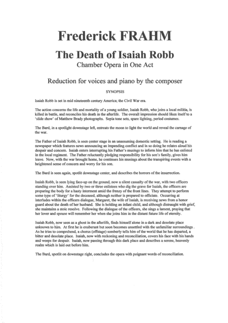 Free Sheet Music Frederick Frahm The Death Of Isiah Robb Piano Vocal Score