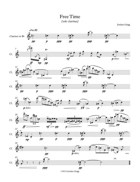 Free Sheet Music Free Time Solo Clarinet