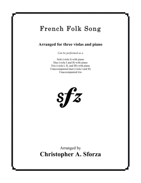 Free Sheet Music French Folk Song For Three Violas And Piano