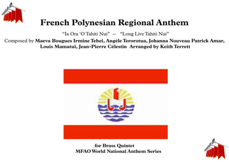 Free Sheet Music French Polynesia Regional Anthem Ia Ora O Tahiti Nui Long Live Tahiti Nui For Brass Quintet