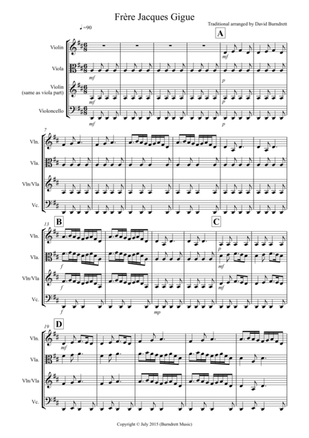 Frere Jacques Gigue For String Trio Sheet Music