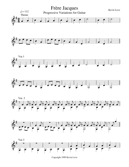 Free Sheet Music Frere Jacques Progressive Variations For Guitar